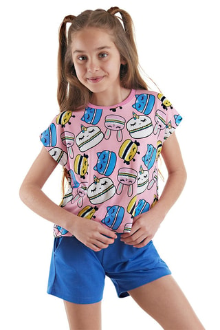 Camiseta y short - Azul y rosa