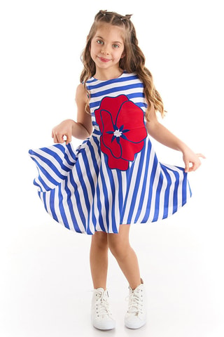 Vestido de rayas Poppy - Azul marino y rojo