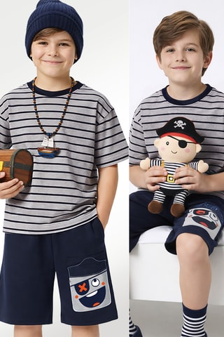 Camiseta y short Pirate - Gris y azul marino