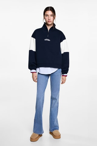 Sweat-shirt zippé à message - Bleu marine