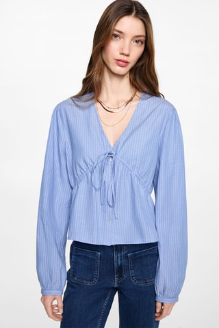 Chemise à rayures nœud - Bleu