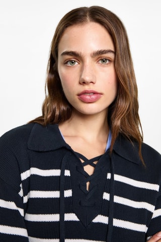 Pull-over rayures col polo - Bleu