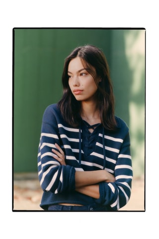 Pull-over rayures col polo - Bleu