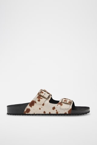 Sandale cuir imprimé animal - Beige