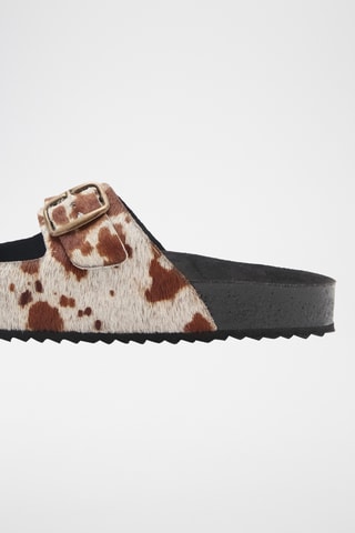 Sandale cuir imprimé animal - Beige