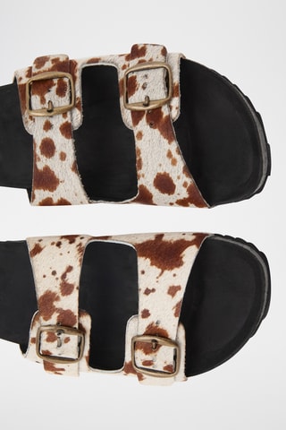 Sandale cuir imprimé animal - Beige