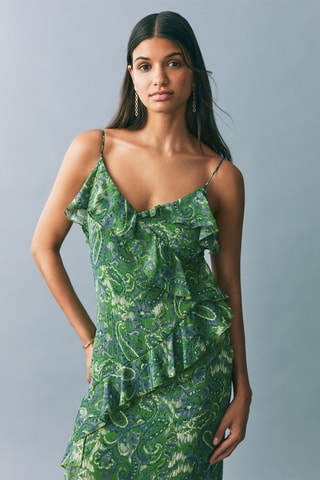 Robe imprimée à volants - Vert