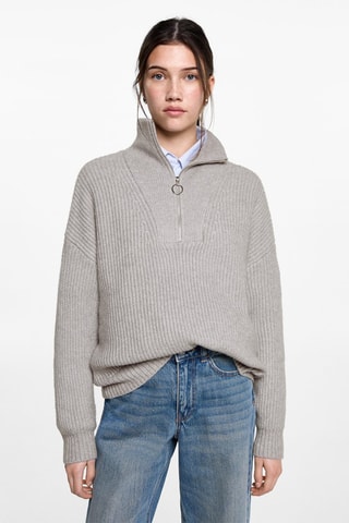 Pull-over maille col zippé - Gris