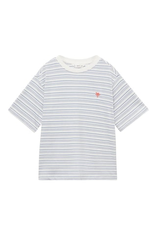 T-shirt rayures détail brodé - Bleu