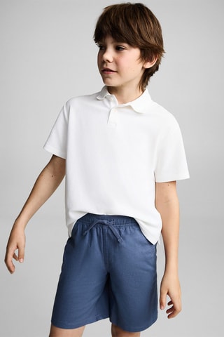 Bermuda lin taille élastique - Bleu