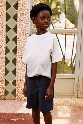 Bermuda lin taille élastique - Bleu