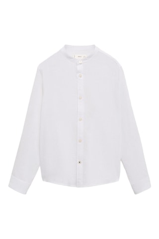 Chemise coton lin col mao - Blanc