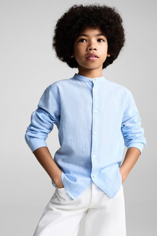 Chemise coton lin col mao - Blanc