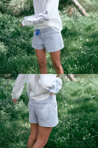 Short en jean texturé effiloché - Bleu clair