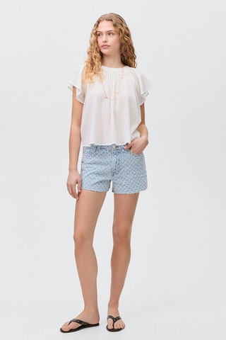 Short en jean texturé effiloché - Bleu clair
