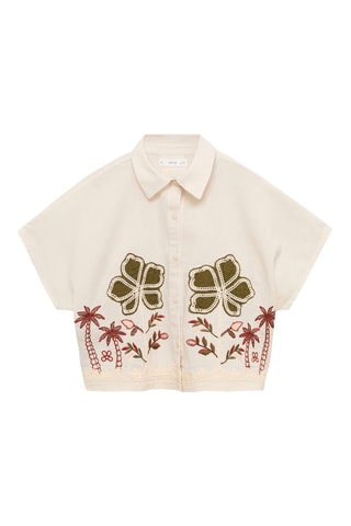 Chemise en lin broderie à fleurs - Écru