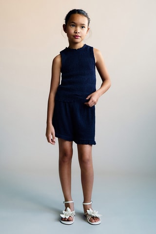 Short texturé à volants - Bleu