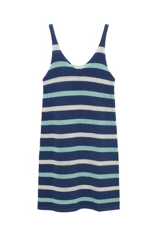Robe en maille ajourée rayures - Bleu
