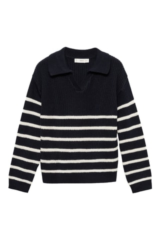 Pull-over rayures col polo - Bleu