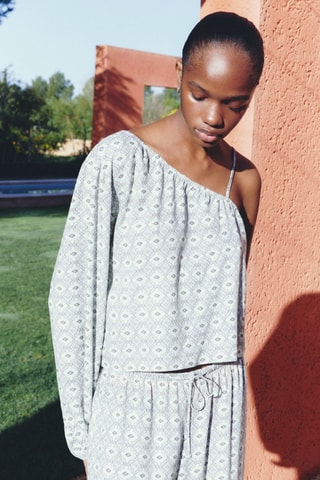 Blouse asymétrique imprimée - Gris clair