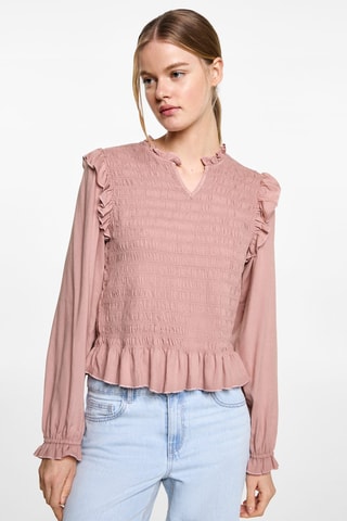 Blouse froncée volants - Rose clair