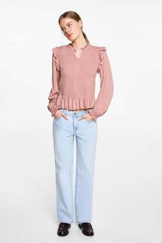 Blouse froncée volants - Rose clair