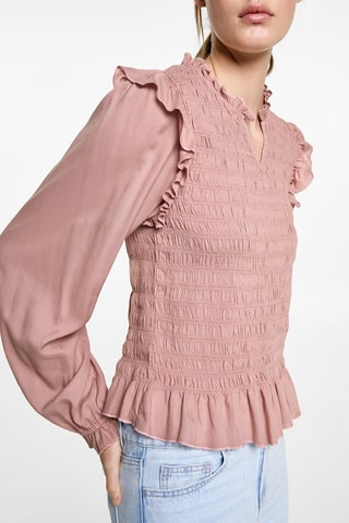 Blouse froncée volants - Rose clair