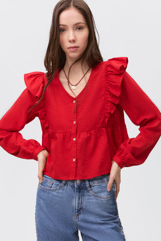 Blouse à épaules volantées - Rouge