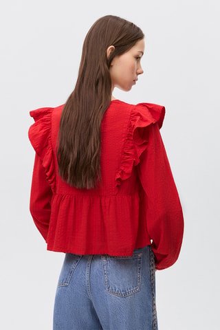 Blouse à épaules volantées - Rouge