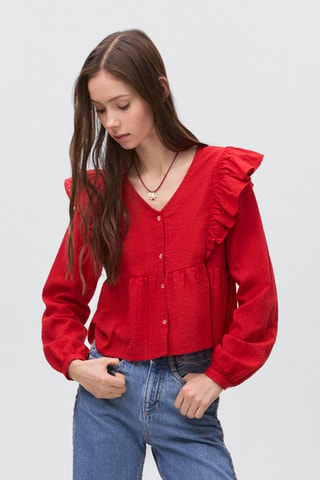 Blouse à épaules volantées - Rouge