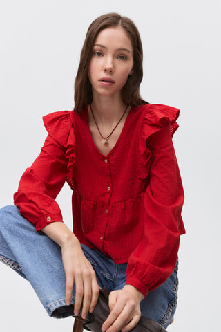 Blouse à épaules volantées - Rouge