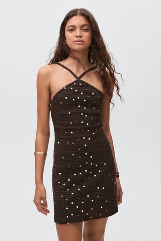 Robe crochet paillettes - Marron