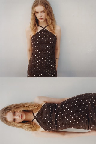 Robe crochet paillettes - Marron