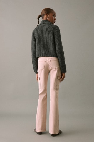 Jean flare cargo clouté - Rose