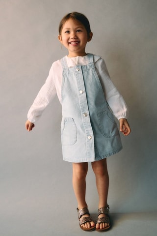 Robe chasuble en jean rayures - Bleu