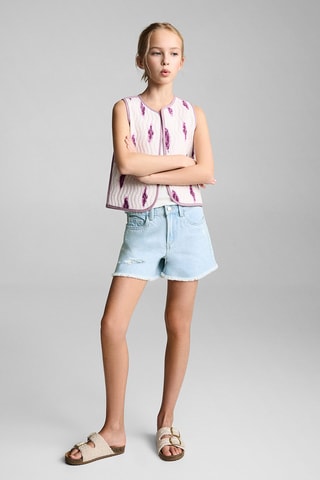 Short en jean revers effilochés - Bleu