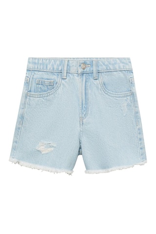 Short en jean revers effilochés - Bleu
