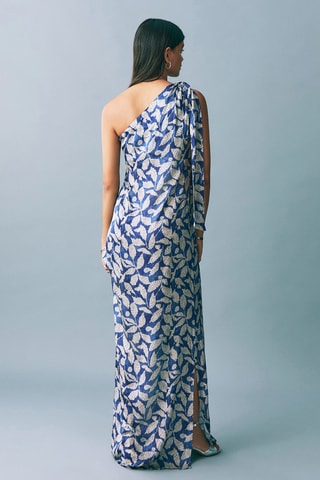 Robe asymétrique imprimée - Bleu marine