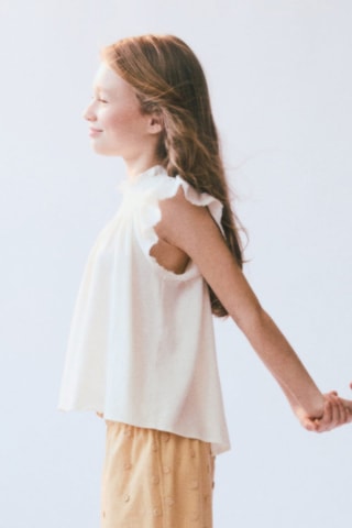 Blouse volantée lin - Blanc