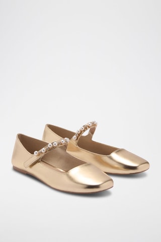 Ballerines métallisées à perles - Doré
