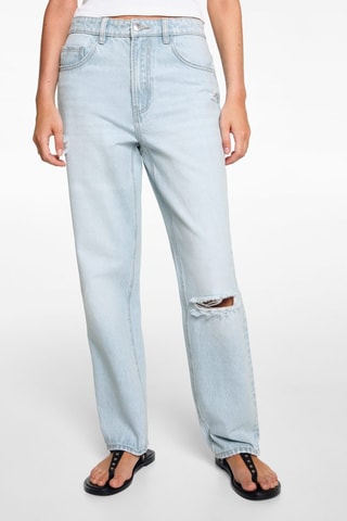Jean droit taille normale déchiré - Bleu