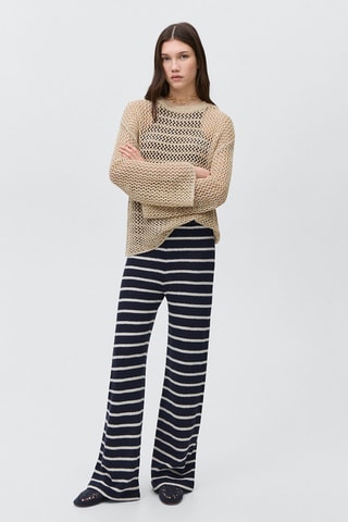 Pantalon maille à rayures - Bleu marine