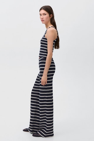 Pantalon maille à rayures - Bleu marine