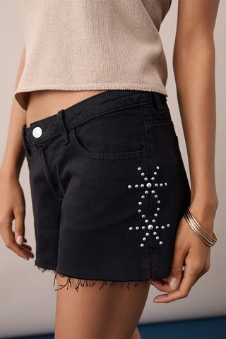 Short en jean à clous - Noir