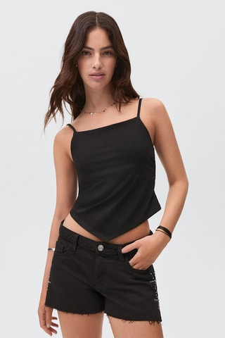 Short en jean à clous - Noir