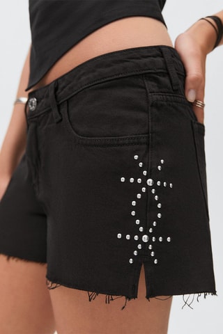 Short en jean à clous - Noir