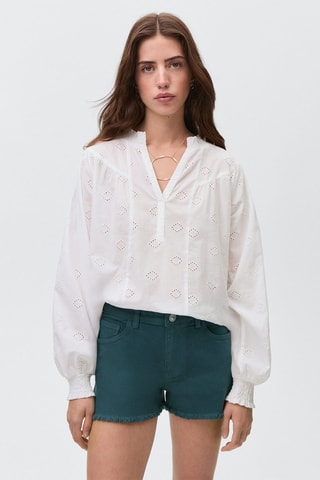 Short en jean revers effilochés - Bleu