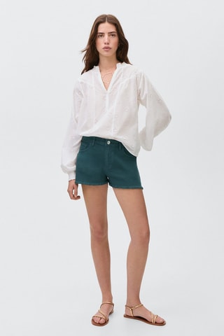 Short en jean revers effilochés - Bleu