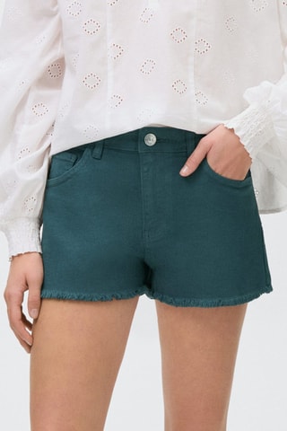 Short en jean revers effilochés - Bleu