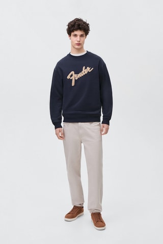 Sweat-shirt coton message en relief - Bleu